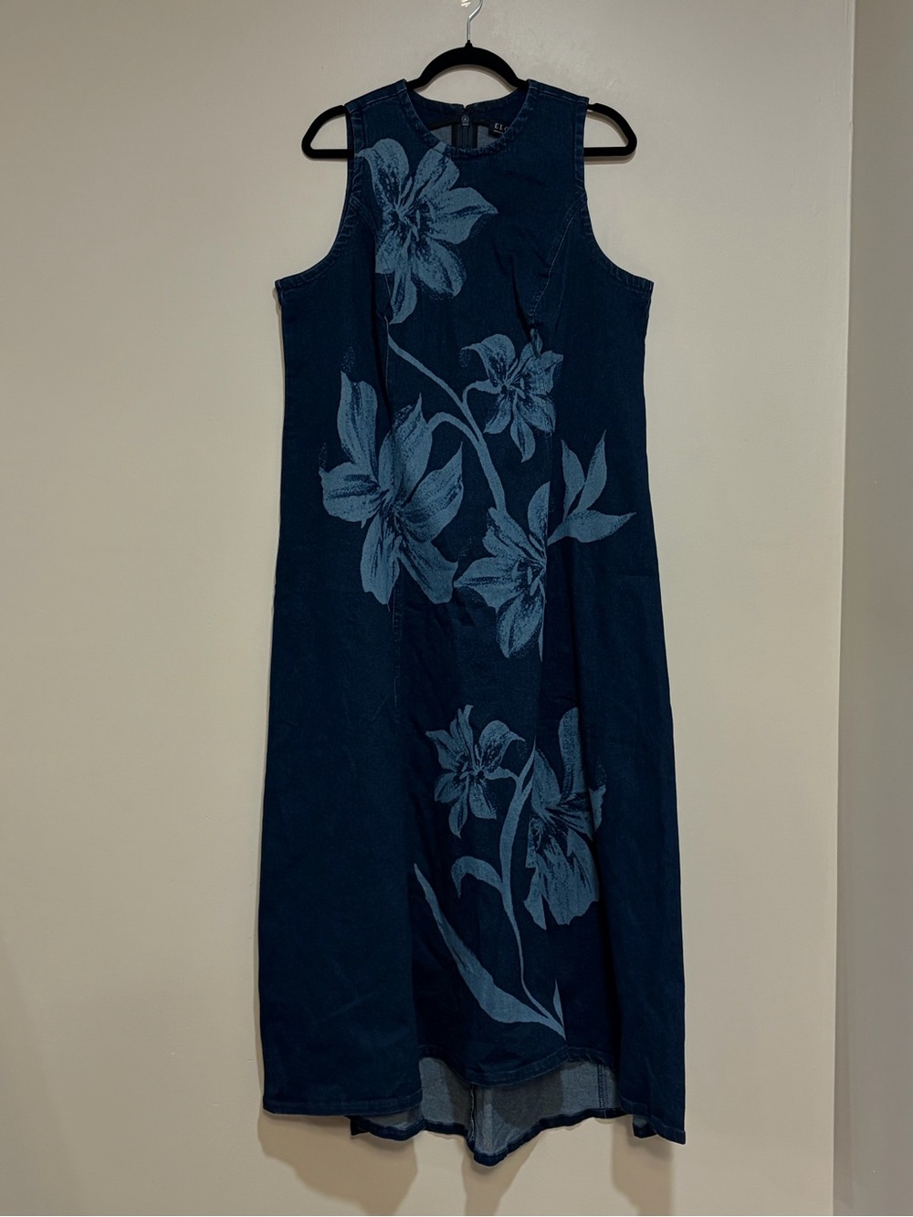 Eloquii | Floral denim jean maxi dress Women’s size 18 high low hemline stretch - Picture 3 of 9